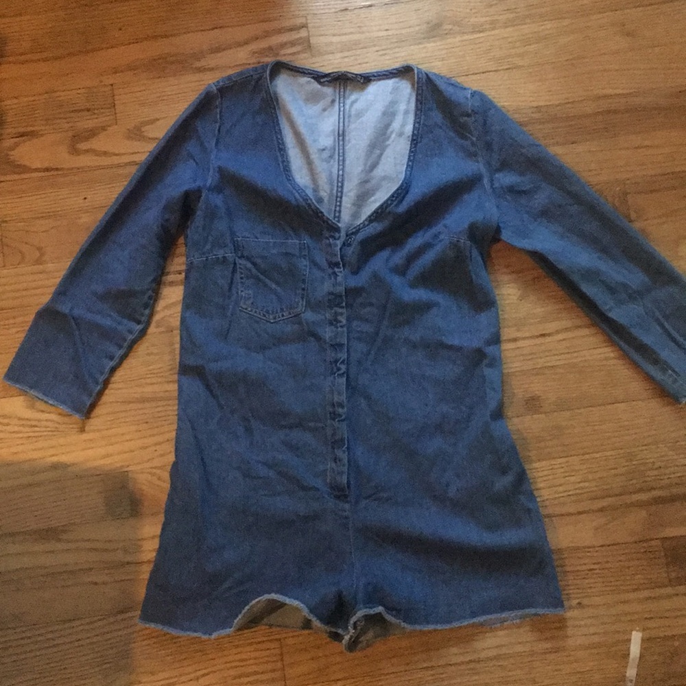 ‼️Rare Vintage Zara 3/4 Sleeve Button Down Scoopneck Denim Romper
